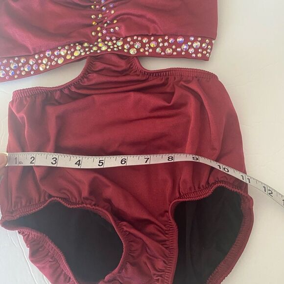 Kelle custom solo rhinestone 2 piece style leotard Dance Costume burgundy red MA - Picture 9 of 11